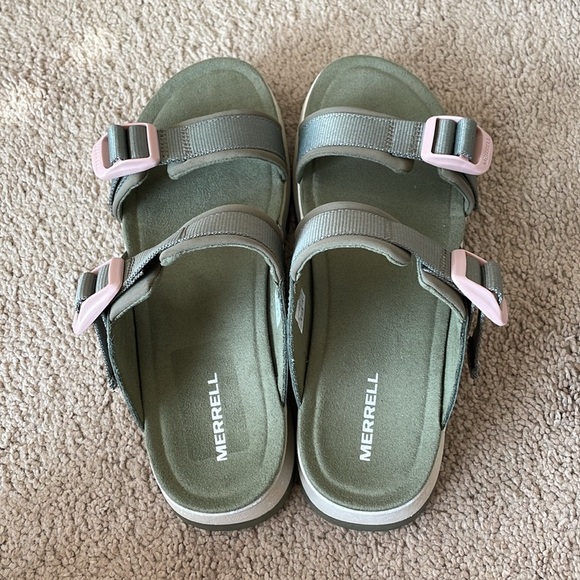 Merrell Alpine Cush Slide Wedge Sandal Women’s 7 Lichen Green EUC Outdoor Casual - Picture 3 of 13